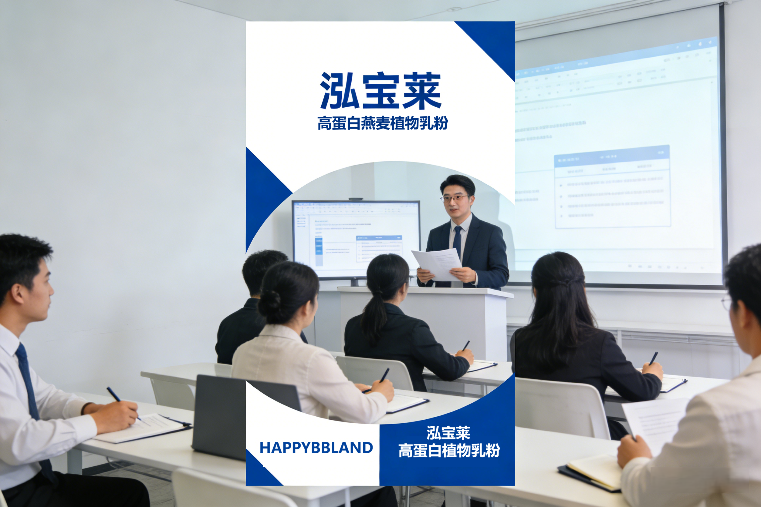 品牌创始人团队合影,穿着商务正装,站在现代化办公室环境中,背景为绿色植物装饰,营造温馨自然氛围